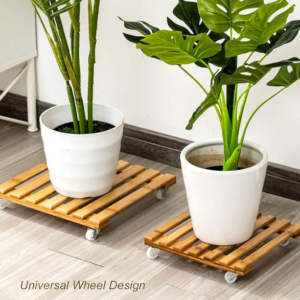 Bamboo Plant Stand with Wheels