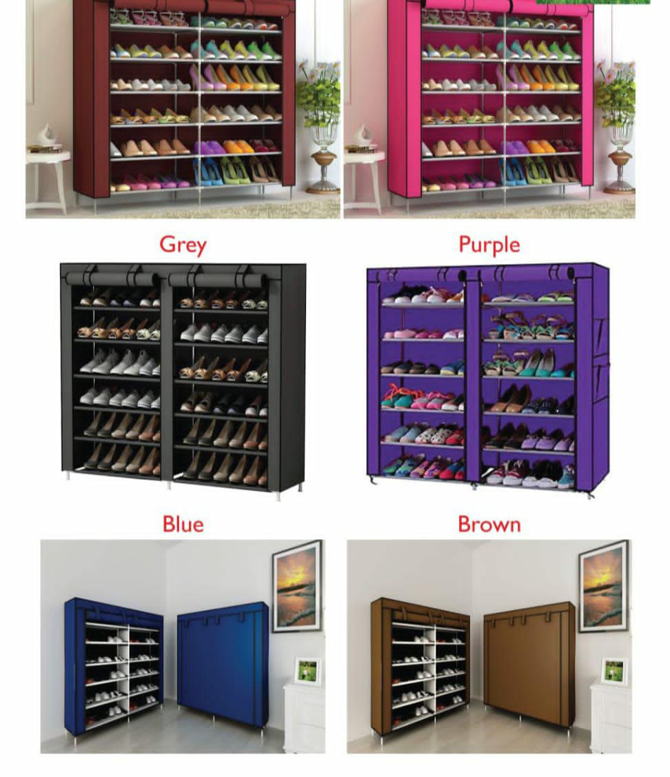 2 Column Metallic Shoe Rack - 36 Pairs