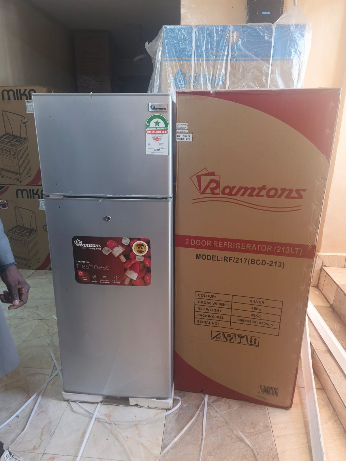 Ramtons RF/217- 2 Door Direct Cool Fridge - 213 Liters - Silver with handle